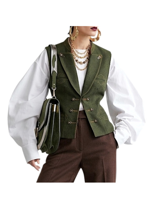 Vintage Jackets & Blazers - Vtg 80s 90s pure wool loden green tyrol alpinecore fitted waistcoat vest EU 36